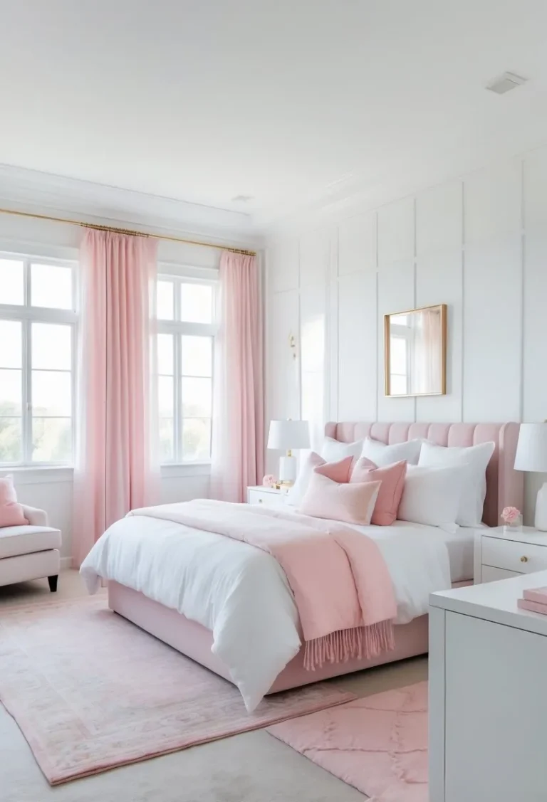 white and pink bedroom