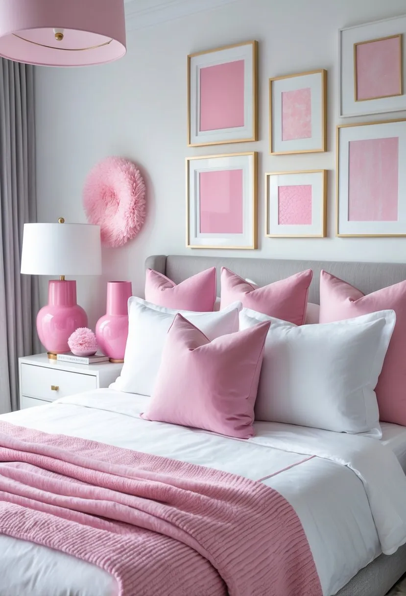 Mix of matte and glossy pink finishes on decor