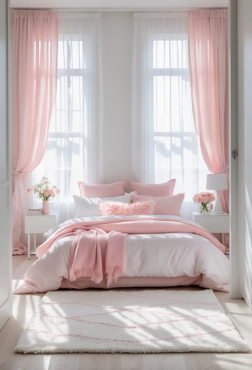White rug with subtle pink patterns