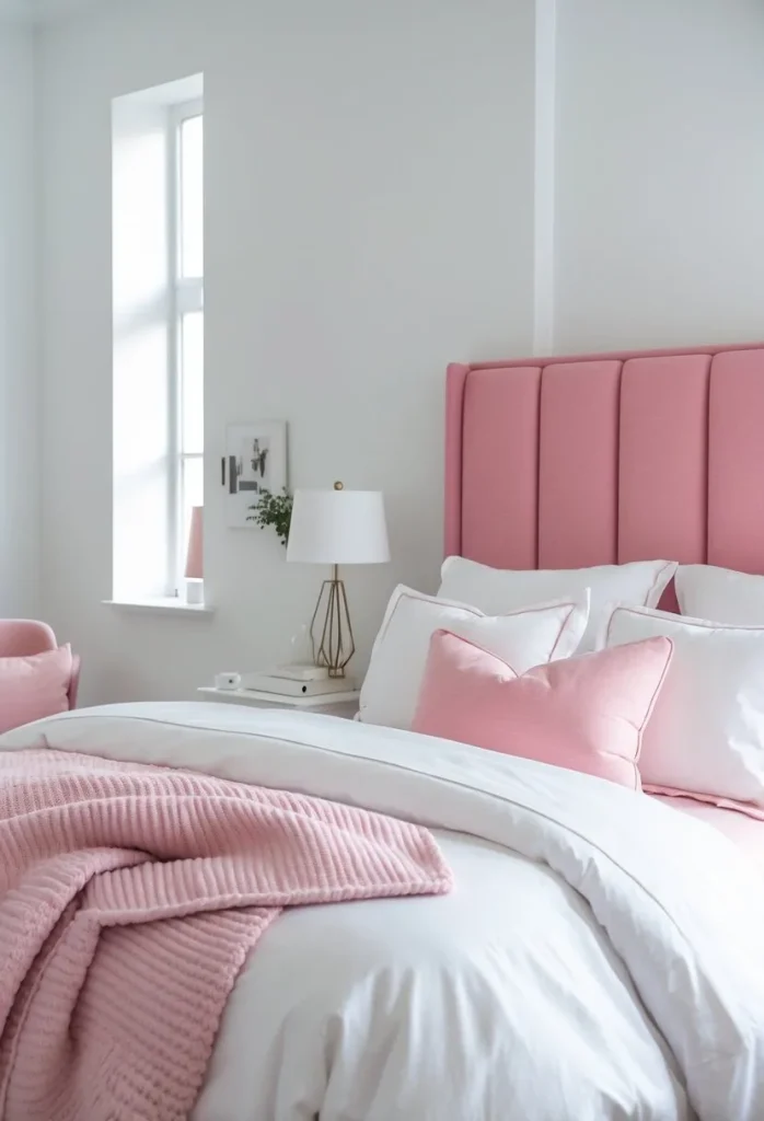 white and pink bedroom