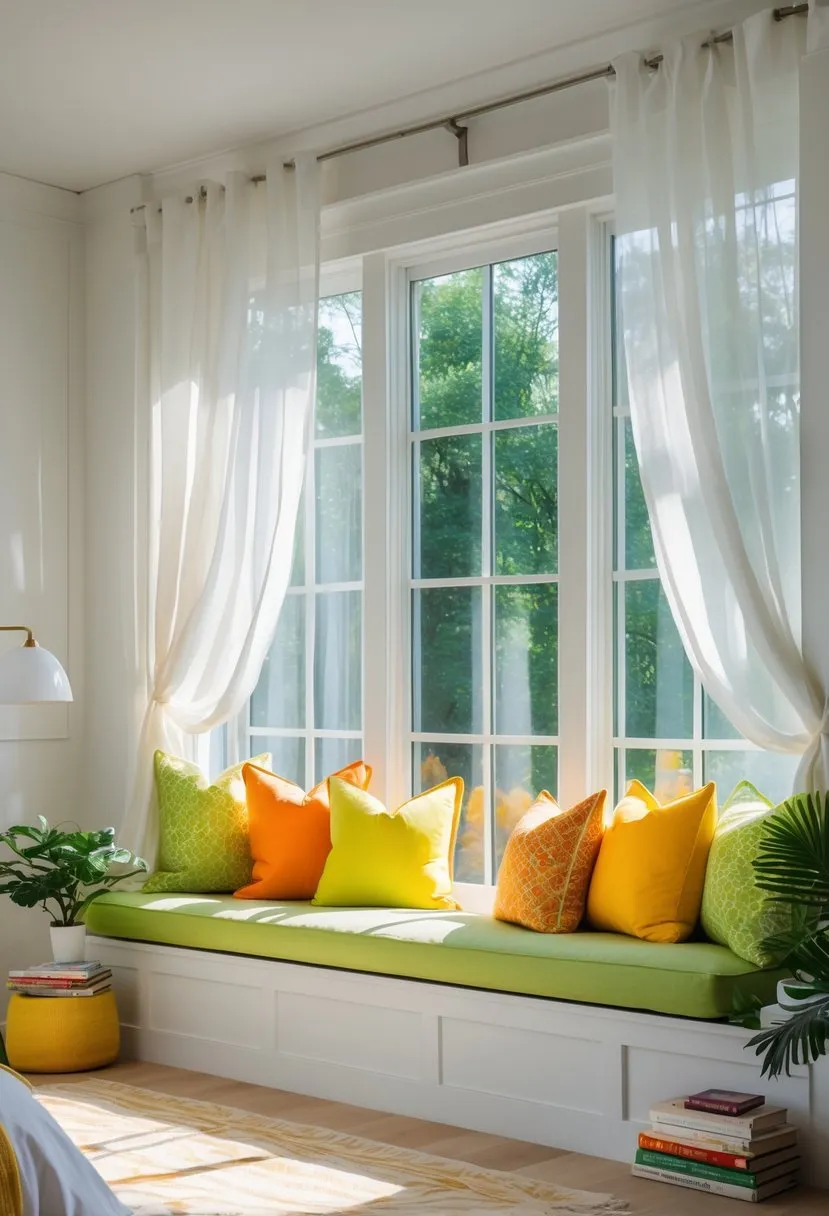 Window seat featuring a bright color palette