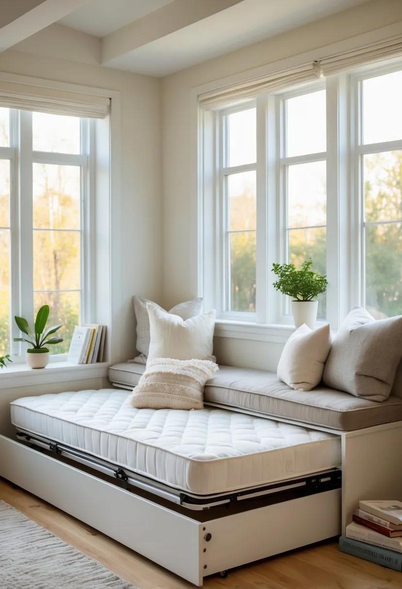 Window seat with a pull-out trundle bed