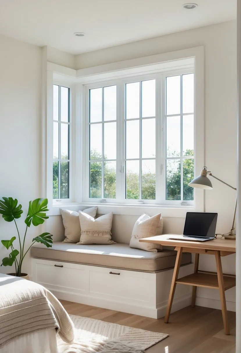 Window seat incorporating a small workspace