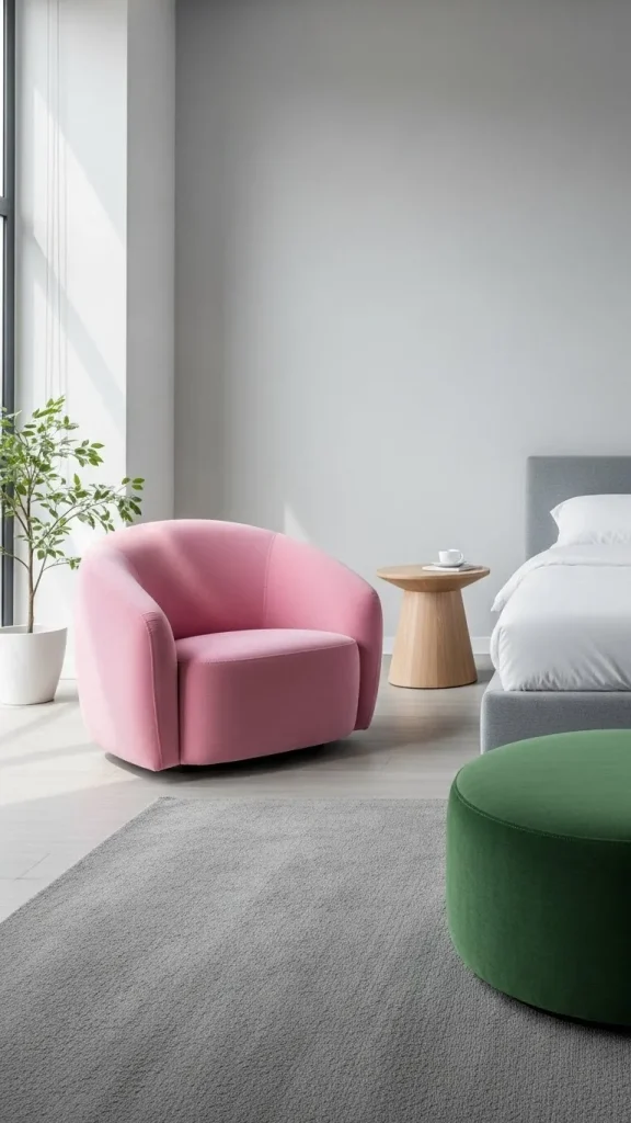  Accent Furniture: Pink Chairs or Green Ottomans