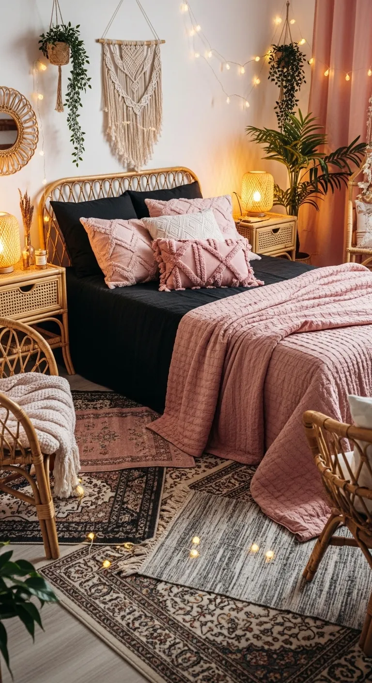  Black and Pink Boho Bedrooms