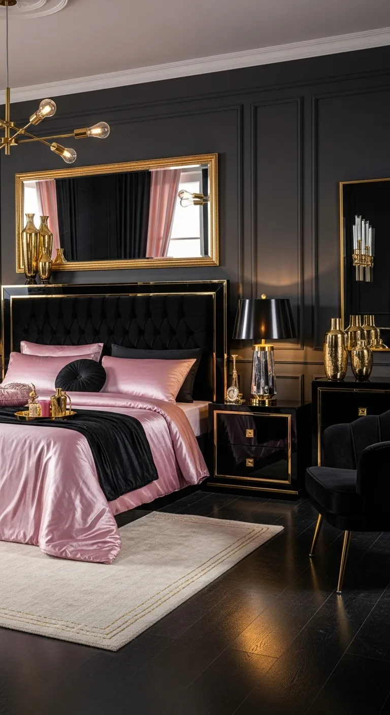  Black and Pink Glam Bedrooms with Gold Accents