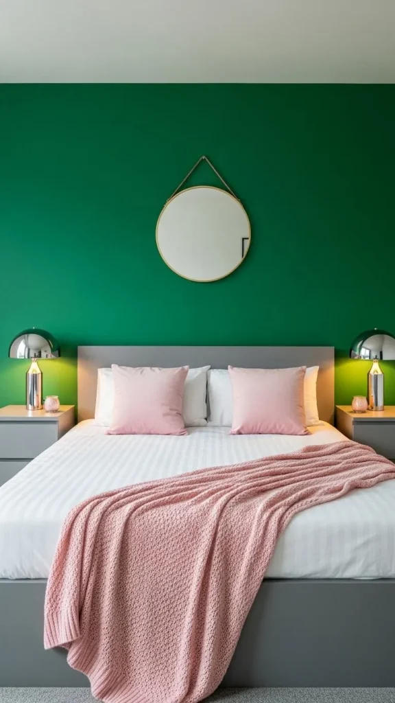 Bold Green Wall with Subtle Pink Accessories