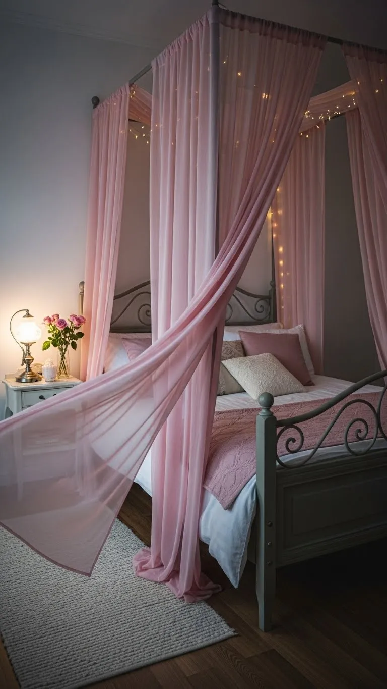 Canopy Bed with Pink Drapes