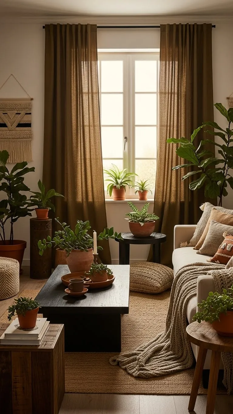 Earth-Tone Curtains for Warmth