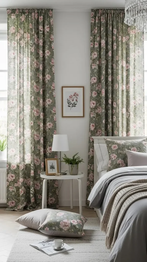 Floral Patterns: Pink Flowers on Green or Grey Backgrounds