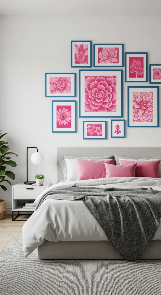 Gallery Wall Combo — Pink Art + Blue Frames