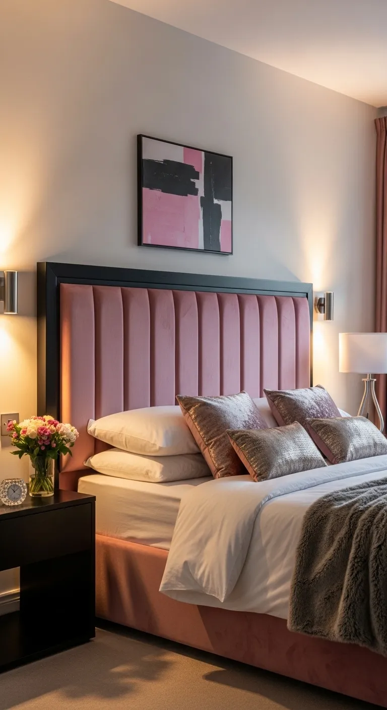 Glam Pink Velvet Headboards with Black Frames
