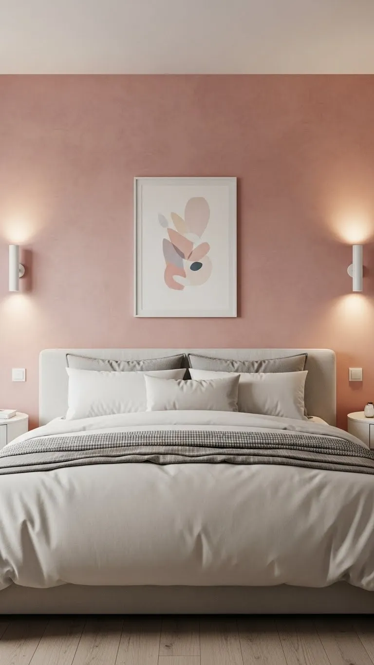 Light Pink Accent Wall Behind the Bed
