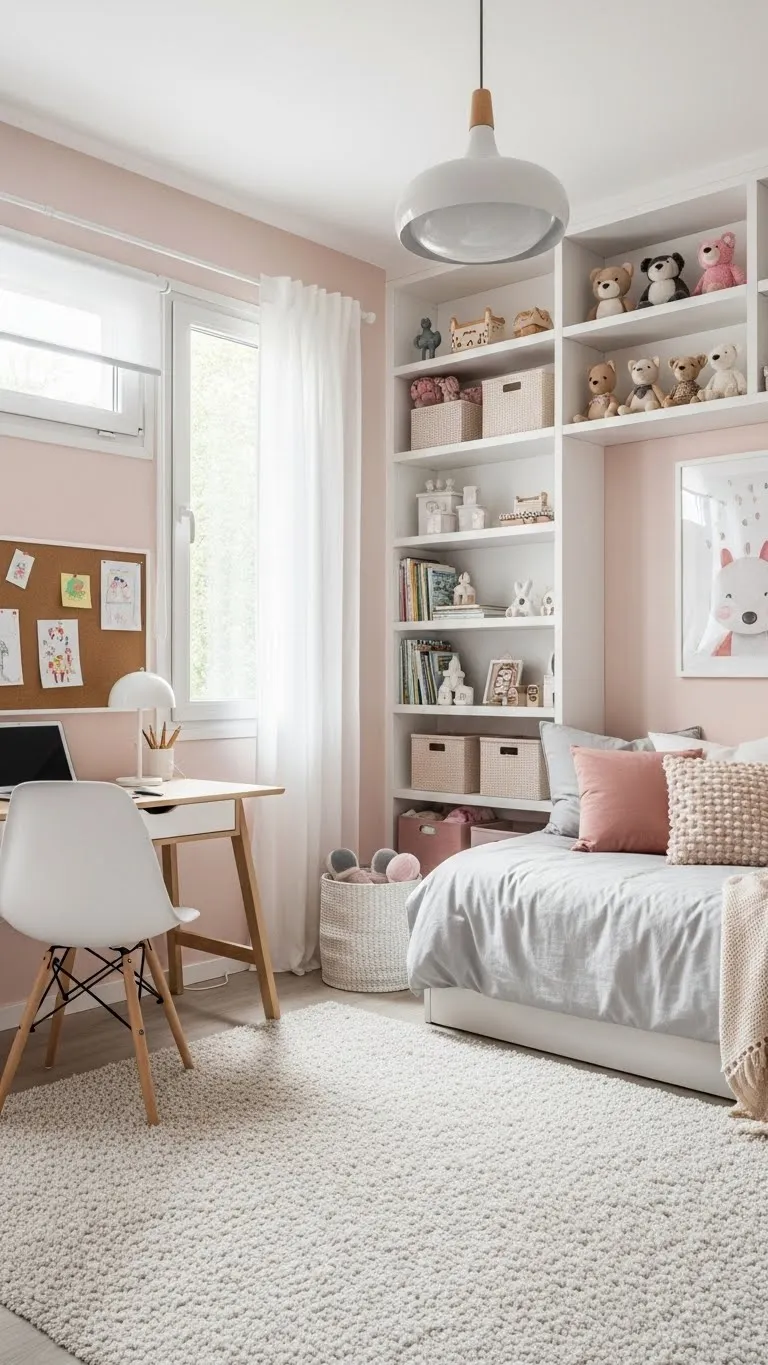 Light Pink Walls in a Girl’s Bedroom