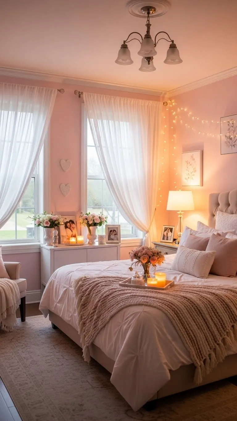  Light Pink Walls in a Romantic Bedroom
