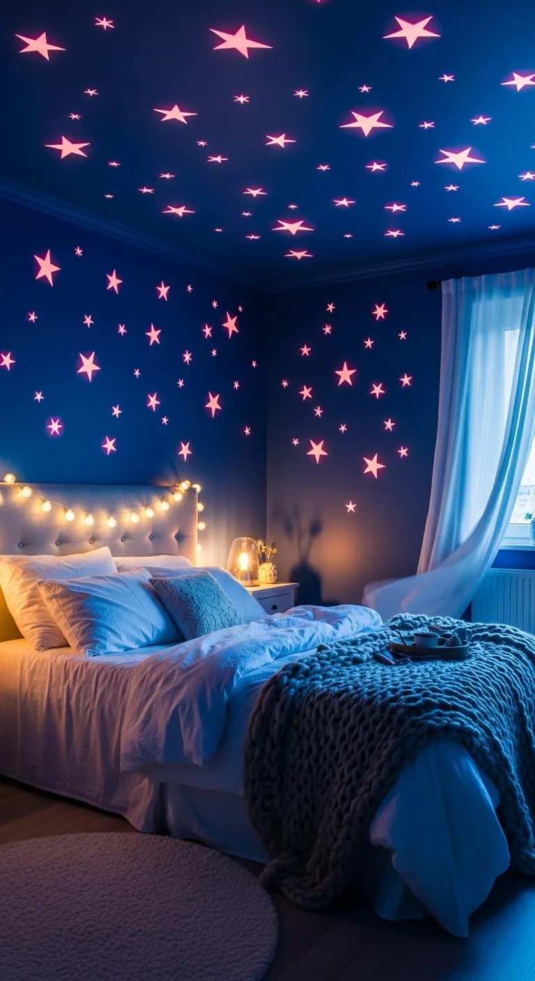 Night Sky Theme — Deep Blue + Pink Stars