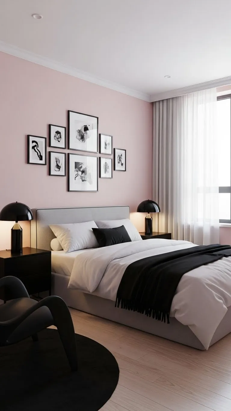 Pink Walls with Black Accents