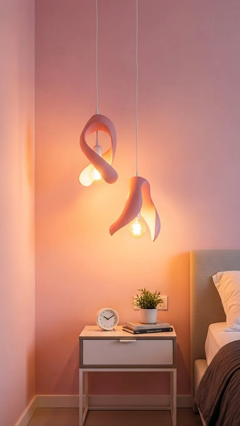 Pink Walls with Statement Lighting