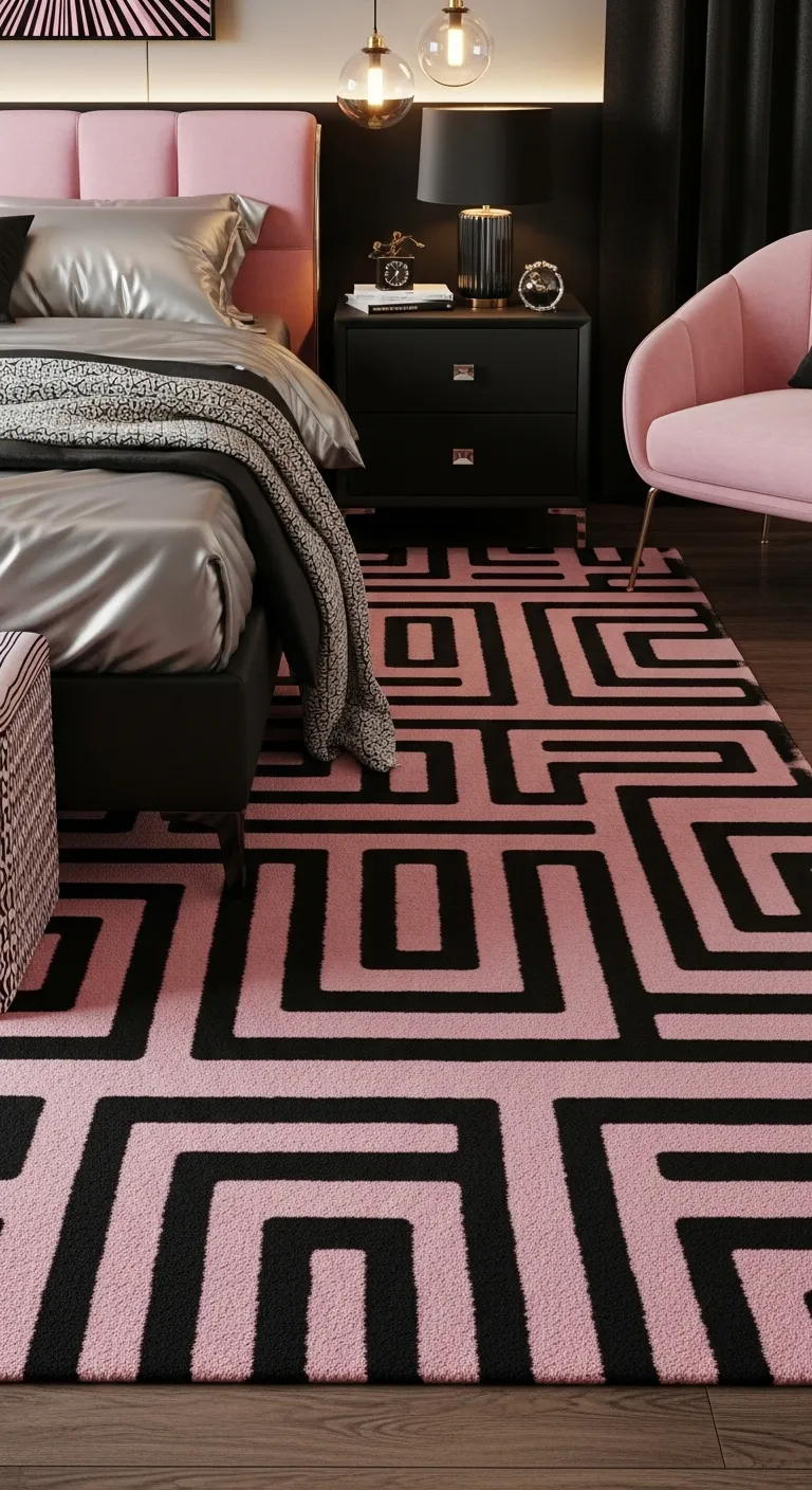 Pink and Black Bedrooms with Statement Rugs