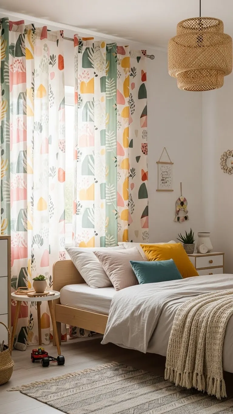 Printed Curtains for a Playful Bedroom
