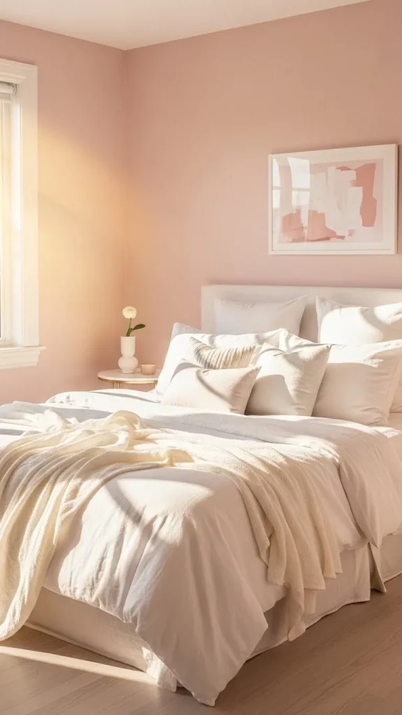 Soft Blush Walls with White Bedding