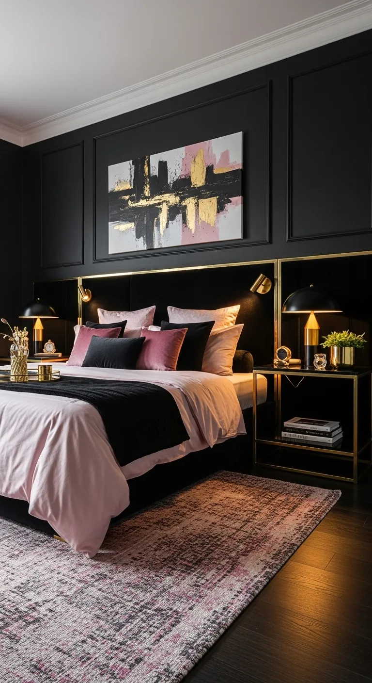 black and pink bedroom