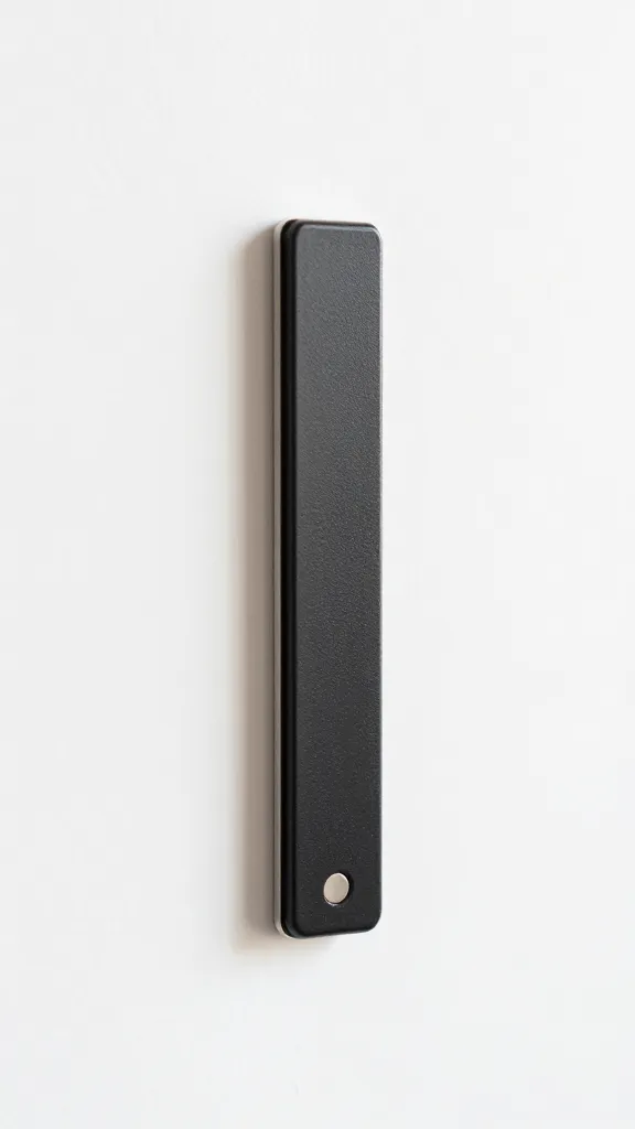 Closeup of a magnetic knife strip on a bright kitchen wall