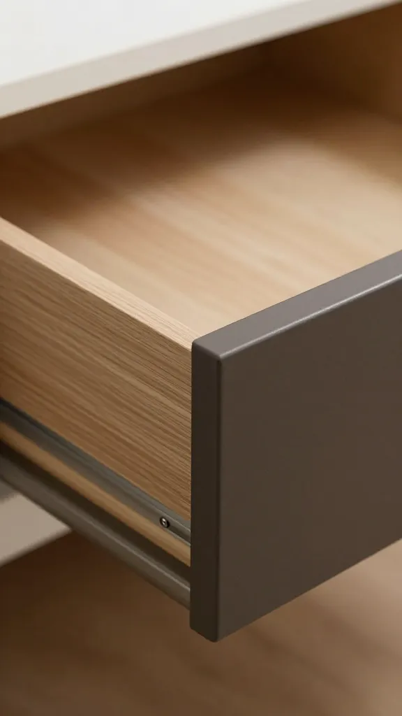 Focused shot of rolling under-bed drawer handle on tray