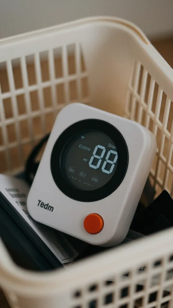Closeup of a timer in a clutter-free corner basket