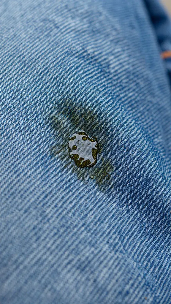 macro shot of oil stain on denim sleeve