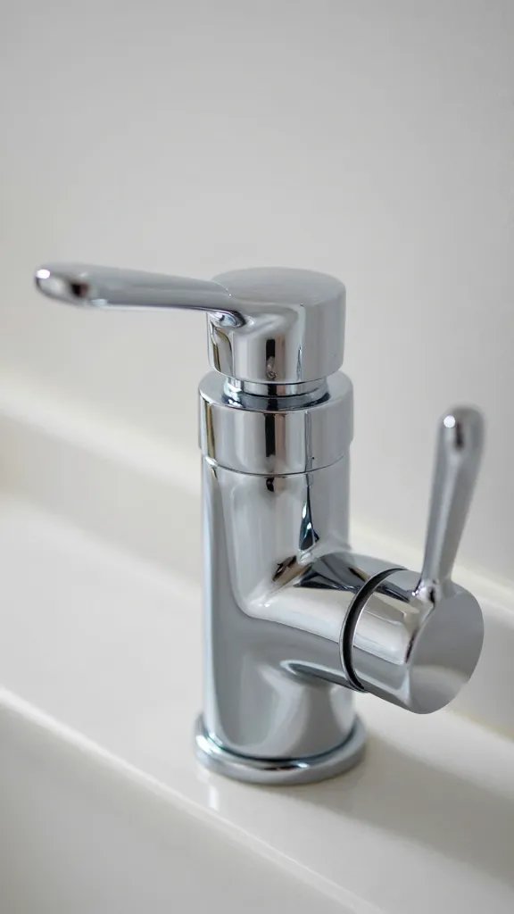 Focused shot of sparkling glassy kitchen faucet handle