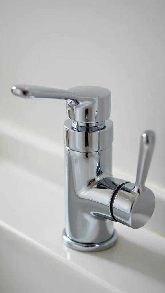 Focused shot of sparkling glassy kitchen faucet handle
