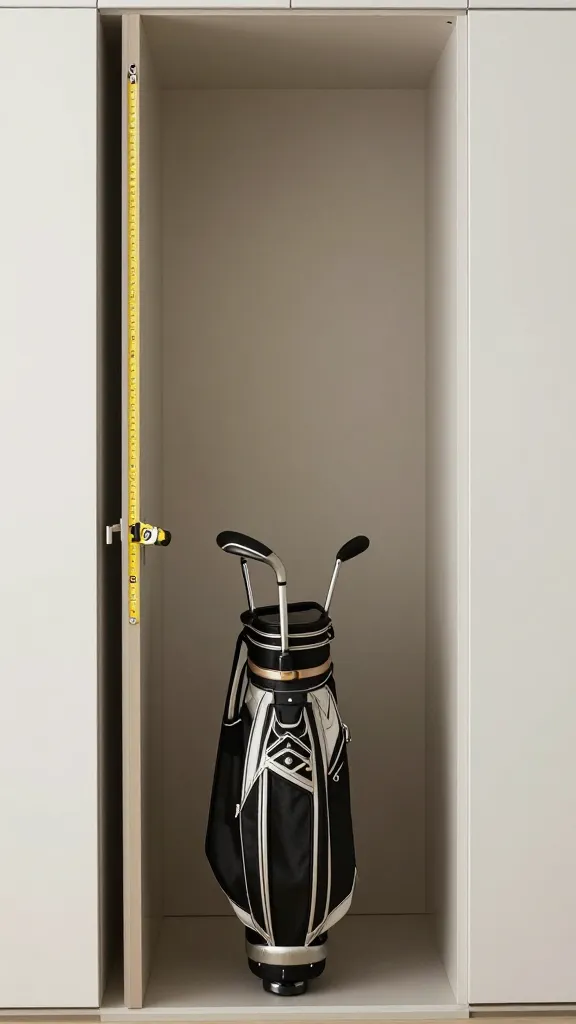 A staged shot of a slim rolling caddy in a narrow cabinet alcove, showing precise dimensions against a measuring tape and door clearance mock-up, with a neutral color palette.