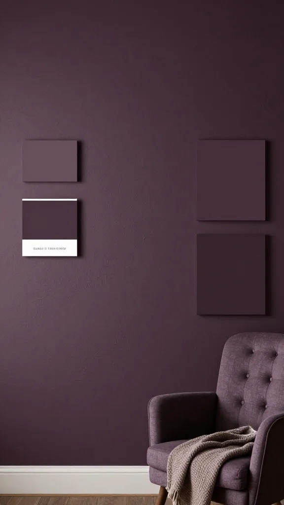 A texture-rich media room showing a deep accent wall in a moody hue, complementary swatches nearby, ambient lighting, and a tufted chair with a cozy throw to illustrate mood changes.