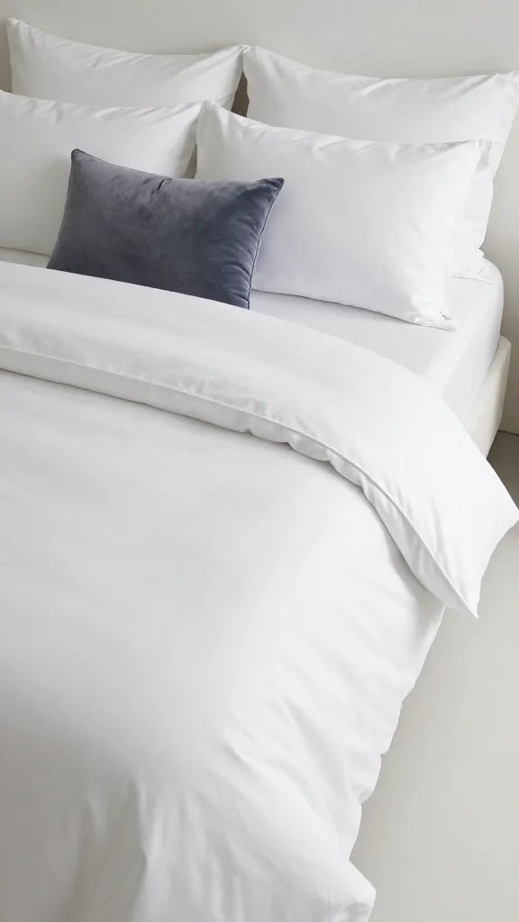 How to Make a Bed Like a Designer That Actually Looks Effortless 11 A high-angle shot of a perfectly made bed: crisp white sheets, a luxe duvet with a subtle sheen, a velvet accent pillow, and a clean, minimal room setting that highlights balance and scale.
