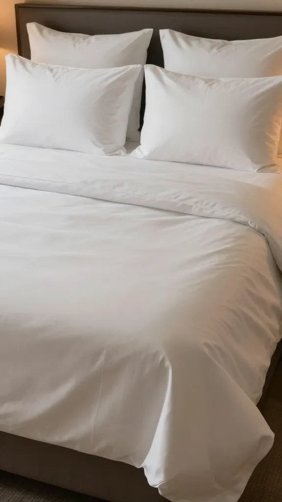 A wide shot of a bed dressed in a layered look: fitted sheet, flat sheet, duvet, and a duvet cover with a clean tuck, coordinating pillow shams, calm hotel-esque vibe.