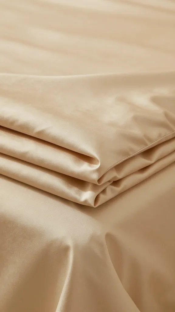 A close-up of the top sheet being folded evenly, showcasing precise tuck and wrinkle-free finish, tactile texture of sateen fabric, warm ambient lighting.