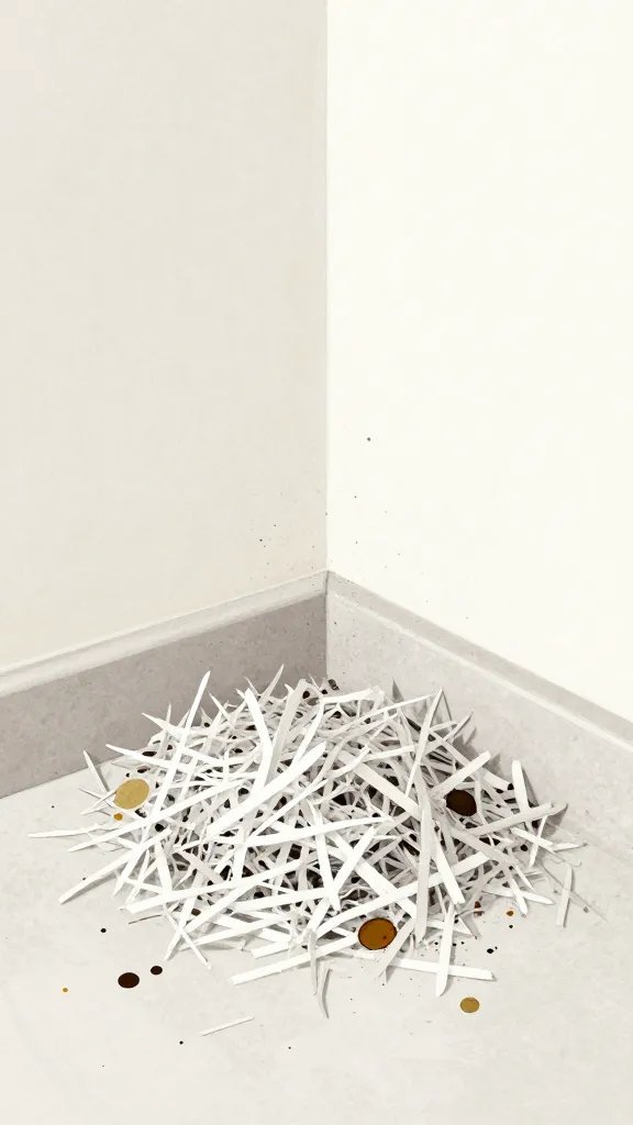 How to Get Rid of Mice: Quick, Humane Fixes 4 A top-down shot of a kitchen corner with shredded paper, droppings, and a faint nest odor illustration in the air as subtle color hints.
