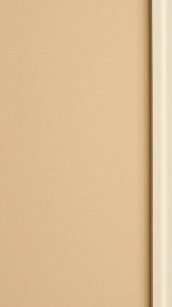 Closeup of warm beige wall texture with ivory trim edge