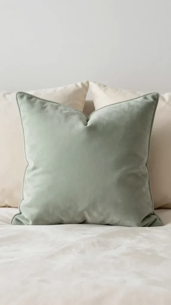 Aesthetic Bedroom Inspiration Ideas for Adults: Chic and Cozy 2 Closeup of sage throw pillow on cream velvet bed