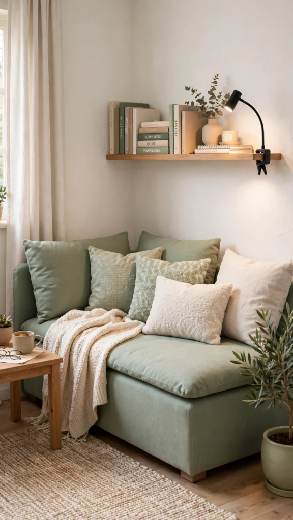 cozy sage reading nook