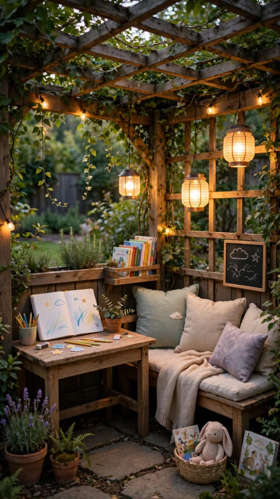 19 Outdoor Play Area Ideas for a Creative and Beautiful Backyard Design: Tiny Oasis 13 cozy twilight study nook