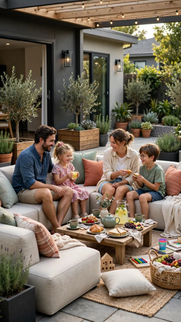 19 Outdoor Play Area Ideas for a Creative and Beautiful Backyard Design: Tiny Oasis 16 family picnic backyard
