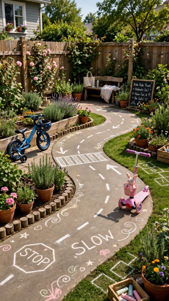 19 Outdoor Play Area Ideas for a Creative and Beautiful Backyard Design: Tiny Oasis 12 kids bike track