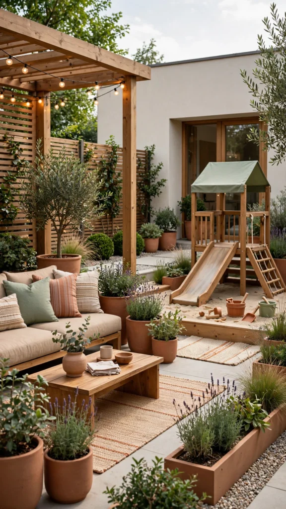 19 Outdoor Play Area Ideas for a Creative and Beautiful Backyard Design: Tiny Oasis 17 modern backyard scene