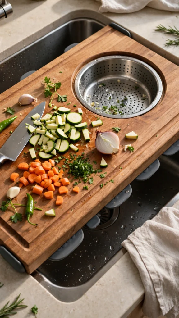 21 Amazon Kitchen Gadgets That Save Space in Tiny Kitchens 9 over sink cutting board